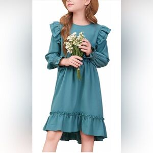 Teen Girls Double Ruffle Sleeve Dress High Low  Outfits Party dress 10-11 y